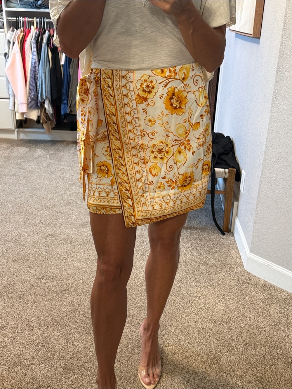 Vici Yellow Floral Wrap Mini Skirt